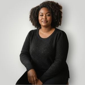 Talbots Plus Black Popcorn‎ Knit Sweater 2X New Textured Quiet Luxury Round Neck